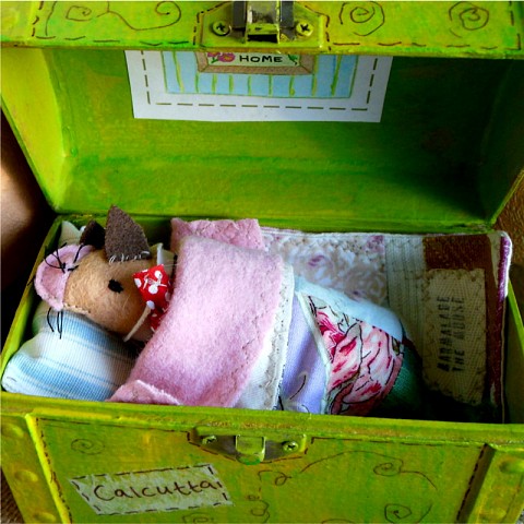 Handstitched Mouse in Treasure Chest Bed